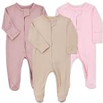 Aablexema Baby Pajamas Bamboo Rayon Zipper, 3pcs Unisex Infant Outfit with Mitten One Piece Footie Sleepwear(Beige & Pink & Purple,Newborn)