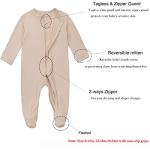 Aablexema Baby Pajamas Bamboo Rayon Zipper, 3pcs Unisex Infant Outfit with Mitten One Piece Footie Sleepwear(Beige & Pink & Purple,Newborn)