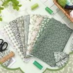 Hahafelt 10 Pcs Sage Green Floral Quilting Fabric 18 x 22 Inch Spring Leaves Fabric Jelly Sage Green Flower Precut Quilting Strips for Spring Summer Craft Sewing DIY