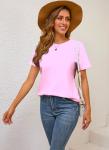 100% Cotton Light Pink Basic T Shirts for Women, Crew Neck Short Sleeve Shirts, Loose Fit Plain Workout Tshirts, Tops, Undershirts