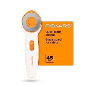 Fiskars 45mm Rotary Cutter for Fabric, Premium Steel Stick Fabric Cutter Cuts Through Multiple Layers, Right and Left Handed, Easy and Safe Blade Change, Arts and Crafts, Sewing and Quilting Tools