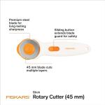 Fiskars 45mm Rotary Cutter for Fabric, Premium Steel Stick Fabric Cutter Cuts Through Multiple Layers, Right and Left Handed, Easy and Safe Blade Change, Arts and Crafts, Sewing and Quilting Tools