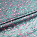 Elegant Floral Print Satin Fabric Soft Polyester Charmeuse Satin Lining Material Scarf Headband Sewing Material (Cyan Blue)