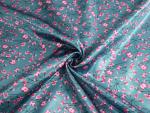 Elegant Floral Print Satin Fabric Soft Polyester Charmeuse Satin Lining Material Scarf Headband Sewing Material (Cyan Blue)