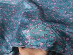 Elegant Floral Print Satin Fabric Soft Polyester Charmeuse Satin Lining Material Scarf Headband Sewing Material (Cyan Blue)