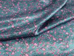Elegant Floral Print Satin Fabric Soft Polyester Charmeuse Satin Lining Material Scarf Headband Sewing Material (Cyan Blue)