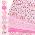 PATIKIL Cotton Fabric Bundles, 7 Pcs 10 x 10 Inch Pure Cotton Fat Quarter Floral Printed Precut Fabric Squares for Sewing Patchwork Quilting DIY Crafts, Pink