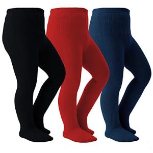 Marchare Baby Girls Tights Thick Cable Knit Solid Seamless Leggings 4-6 Years Winter Warm Stockings For Toddler Girls Navy/Wine/Black 3 Pack