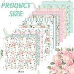 Whaline 12Pcs Cotton Fabric Bundles Floral Greenery Fabric Square Pink Green Retro Sewing Fabrics for Spring DIY Handmade Craft Decor, 14 x 14 in