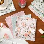 Whaline 12Pcs Cotton Fabric Bundles Floral Greenery Fabric Square Pink Green Retro Sewing Fabrics for Spring DIY Handmade Craft Decor, 14 x 14 in