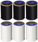 6 Pack Bundle - (3 Black + 3 White) - Coats & Clark Dual Duty All-Purpose Thread - Three 400 Yard Spools each of BLACK & White