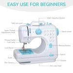 Mini Sewing Machine for Beginners, Portable Electric Sewing Machine with Dual Speed, 12 Built-in Stitches, Foot Pedal, and Accessories Kit for Home DIY Projects & Gift, Blue