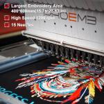 PROEMB FW-1501R 15 Needles Embroidery Machine 24x16" Embroidery Area,1200SPM Max Speed Multi Needle with 10" Touch Screen,Commercial Embroidery Machine for 3D Hats, Flat, T-shirt, hoodies and more