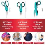 SINGER ProSeries Sewing Scissors Bundle: 8.5" Heavy Duty Fabric, 4.5" Detail Embroidery, 5" Thread Snips With Comfort Grip (Teal)