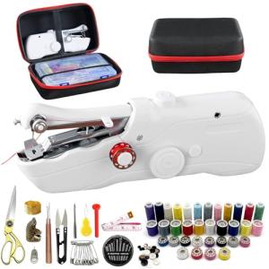 Handheld Sewing Machine with Black Storage Case and 109-Piece Sewing Kit, Mini Portable Cordless Hand Sewing Machine, Ideal for Adults & Beginners, Complete Set of Quick Home Clothing Repair Tools