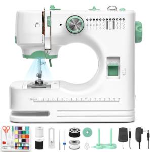 Jialiin Sewing Machine for Beginners -12 Built-in Stitches|42 PCS Accessory Kit,Foot pedal, Low/High-Speed,Portable Mini Sewing Machine for Home DIY,Quick Fix