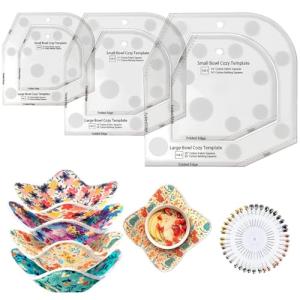 Fosdonge Bowl Cozy Template Cutting Ruler Set 3 Sizes, Acrylic Transparent Sewing Patterns Quilting Templates, Bowl Cozy Pattern Quilting Rulers for DIY Kitchen Art Craft