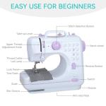 Mini Sewing Machine for Beginners, Portable Electric Sewing Machine with Dual Speed, 12 Built-in Stitches, Foot Pedal, and Accessories Kit for Home DIY Projects & Gift