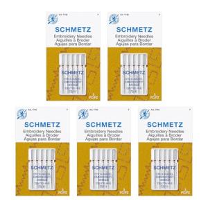SCHMETZ Embroidery Sewing Machine Needles - Precision Needles, Size 75/11, 5-Needle Cards, Pack of 5