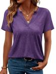 TICTICMIMI Women's V Neck Summer Tops Casual Short Sleeve T Shirts Basic Loose Fit Dressy Tees Violet