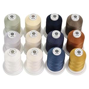 New brothread - 18 Options - Multi-Purpose 100% Mercerized Cotton Threads 50S/3 600M(660Y) Each Spool for Quilting, Serger, Sewing and Embroidery - 12 Neutral&Jean Colors