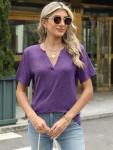 TICTICMIMI Women's V Neck Summer Tops Casual Short Sleeve T Shirts Basic Loose Fit Dressy Tees Violet