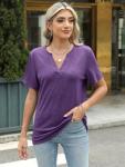 TICTICMIMI Women's V Neck Summer Tops Casual Short Sleeve T Shirts Basic Loose Fit Dressy Tees Violet