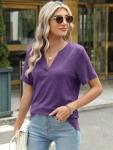 TICTICMIMI Women's V Neck Summer Tops Casual Short Sleeve T Shirts Basic Loose Fit Dressy Tees Violet