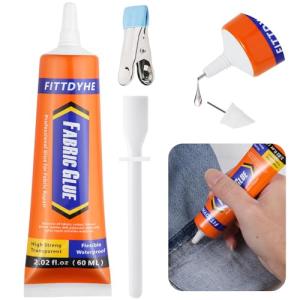 FITTDYHE Fabric Glue Permanent, 60 ML Washable Clear Clothing Glue, Super Fabric Adhesive for Rhinestones, Patches, Clothes, Denim, Leather, Polyester, Fabrics, Doll Repair, Flannel, Cotton