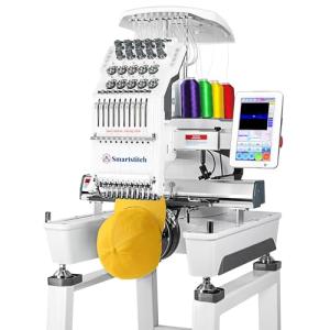 Smartstitch S-1001 Upgraded Embroidery Machine with 10 Needles, 1200SPM Max Speed, 7" Touch Screen, 9.5"x14.2" Embroidery Area, New Gen of Commercial Embroidery Machine for Flat, Hat, T-shirt and more