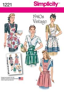 Simplicity Vintage Simplicity 1221 1940's Vintage Fashion Women's Apron Sewing Pattern Kit, Sizes S-L