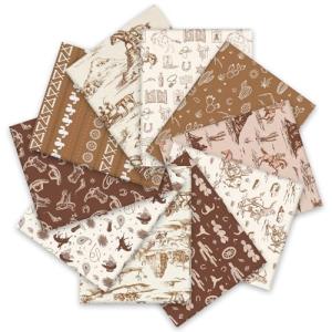 Whaline 10Pcs Western Cowboy Fabric Squares Cotton Fabric Bundles Small Brown Horses Cowboy Hat Boots Cactus Sewing Fabrics for Wild West DIY Craft Party Decor, 10 x 10 Inch