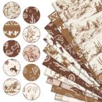 Whaline 10Pcs Western Cowboy Fabric Squares Cotton Fabric Bundles Small Brown Horses Cowboy Hat Boots Cactus Sewing Fabrics for Wild West DIY Craft Party Decor, 10 x 10 Inch