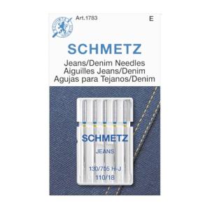 SCHMETZ Jean & Denim Sewing Machine Needles - Precision Needles for Heavy Fabric, Size 110/18, 5-Needle Cards, Pack of 1
