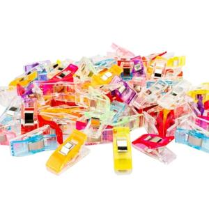 Multipurpose Sewing Clips, 100 Pcs Premium Plastic Fabric Clips Supplies, Perfect Alternative Sewing and Quilting Pins, Fit Any Chip, Bag Binding for Food, Assorted Colors