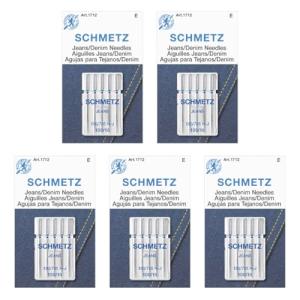 SCHMETZ Jean & Denim Sewing Machine Needles - Precision Needles for Heavy Fabric, Size 100/16, 5-Needle Cards, Pack of 5