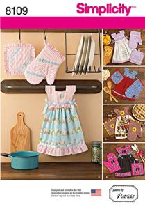 Simplicity 8109 Kitchen Accessories Home Décor Towel Dress, Pot Holder, and Oven Mitt Sewing Pattern, 5 Pieces