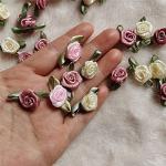 100pcs 15mm Multicoloured Mini Rose Flowers Satin Ribbon Bows Appliques DIY Sewing Craft Accessories Wedding Bride Gift Decoration