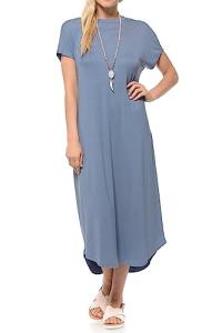 iconic luxe Women's Casual Loose-Fit Midi T-Shirt Dress – Short Sleeve, Soft Stretchy Fabric, Lightweight Medium Denim