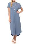 iconic luxe Women's Casual Loose-Fit Midi T-Shirt Dress – Short Sleeve, Soft Stretchy Fabric, Lightweight Medium Denim