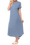 iconic luxe Women's Casual Loose-Fit Midi T-Shirt Dress – Short Sleeve, Soft Stretchy Fabric, Lightweight Medium Denim