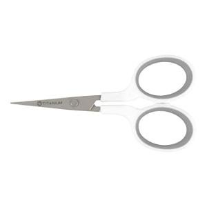 Westcott 4" Embroidery Scissors with Curved Titanium-Bonded Blades for Flush Trimming, Crafting, Sewing & More (White/Gray)
