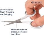 Westcott 4" Embroidery Scissors with Curved Titanium-Bonded Blades for Flush Trimming, Crafting, Sewing & More (White/Gray)
