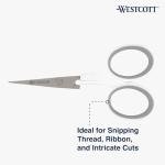 Westcott 4" Embroidery Scissors with Curved Titanium-Bonded Blades for Flush Trimming, Crafting, Sewing & More (White/Gray)