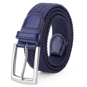 SUOSDEY Elastic Fabric Braided Belts for Men, Stretch Woven Belts for Golf Casual Jeans Shorts,navy blue
