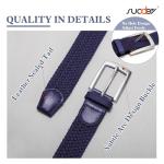 SUOSDEY Elastic Fabric Braided Belts for Men, Stretch Woven Belts for Golf Casual Jeans Shorts,navy blue