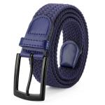 SUOSDEY Elastic Fabric Braided Belts for Men, Stretch Woven Belts for Golf Casual Jeans Shorts,navy blue