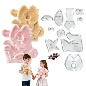 10 Inch Memory Bear Quilting Templates & Sewing Patterns - Beginners Friendly | with PVC Stencil Rulers, Craft Eyes and Noses Step-by-Step Tutorials/Instructions for Easy DIY(10in+Two Plush)