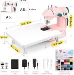Magicfly Mini Sewing Machine with Extension Table, Dual Speed Portable Sewing Machine for Beginners with Light, Sewing Kit for Household Use, Pink