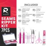 Seam Ripper Kit 7 Pcs - 1 Large, 1 Ergonomic, 2 Small Seam Rippers, Thread Cutter, Scissor, Measuring Tape - Sewing Accessories for Notions Quilting Crafts